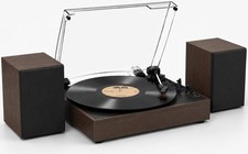   Record Player with 2 External Speakers, Vinyl Turntable, Walnut