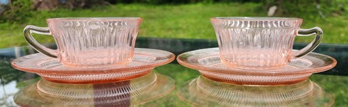 Set of 2 - Vintage Pink Depression Glass Cup and Saucer Set - Picture 2 of 10