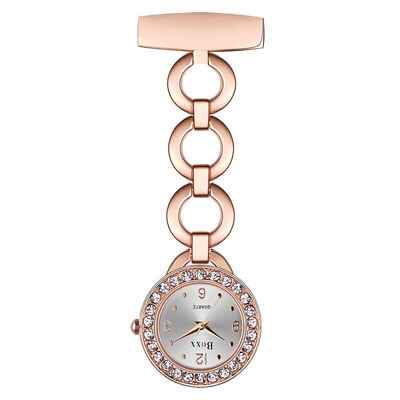 Personalised Round Rose Gold Diamante Nurses Fob Quartz Watch, Engraved  UK