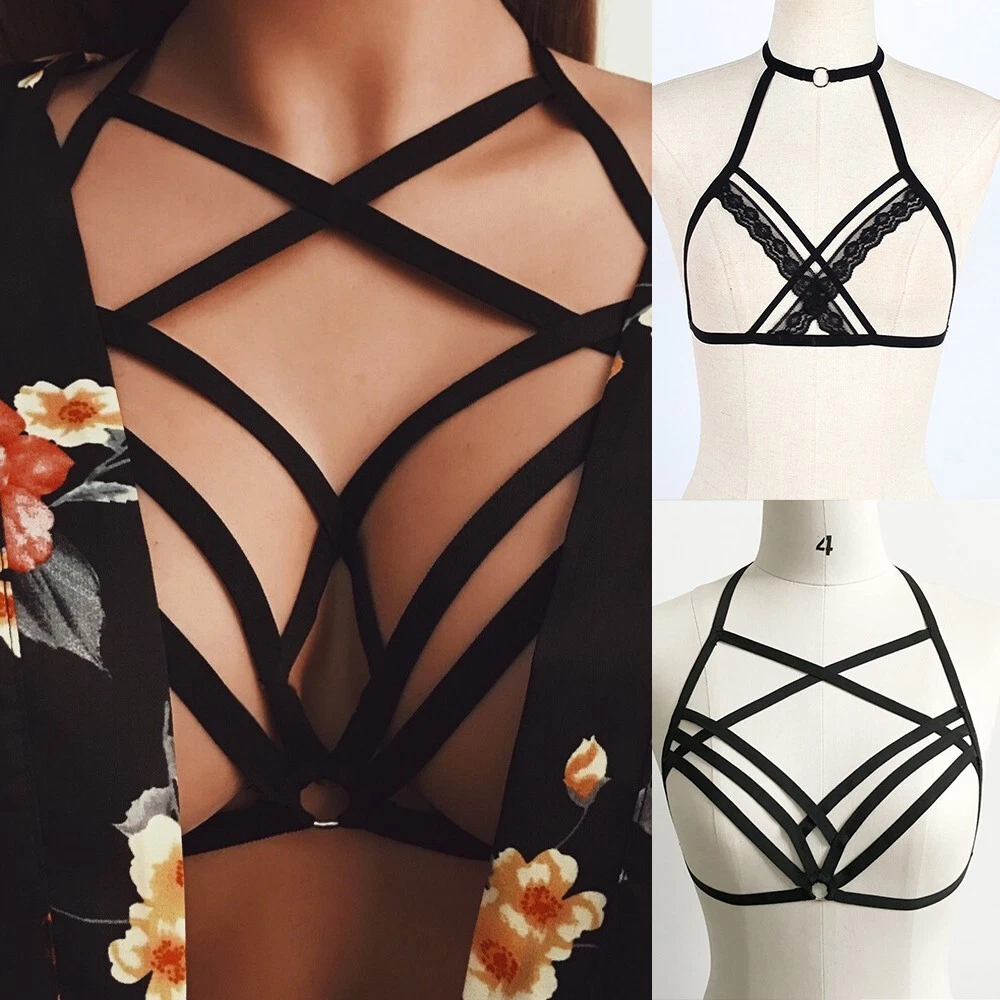 Trendy Women's Strappy Harness Elastic Bandage Cage Bra Hollow