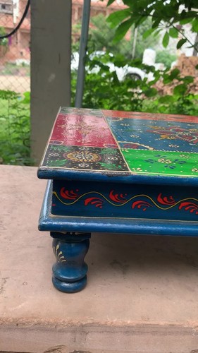 Traditional Indian Wooden Bajot Painted Low Stool Puja Chowki For Home Temple - Video 1 of 1