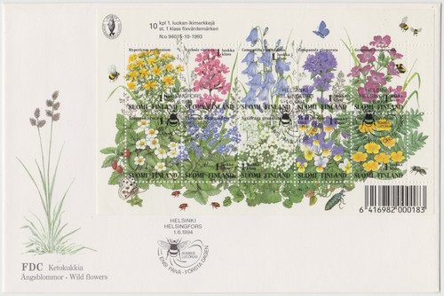 Finlandia FDC 1994, flores de prado, hoja, como nueva - Imagen 1 de 1