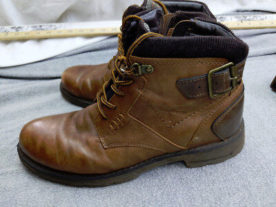 Deichmann Venice Inspired Mens 8 41 Brown Lace Up Ankle Boots Side Zip Detail