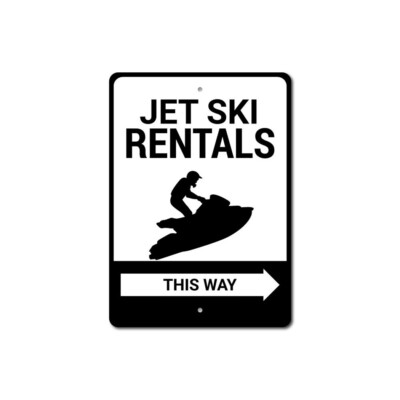 Jet Ski Rentals This Way Sign, Jet Ski Rental Directional Arrow Metal Sign