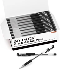 Shuttle Art Black Gel Pens, 50 Pack Fine Point Black Ink Pens Bulk, 0.5Mm Roller