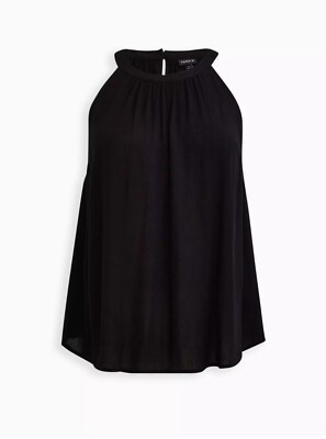 Torrid's 100% Viscose High Neck Sleeveless Top Black Large Flirty Flowy Casual