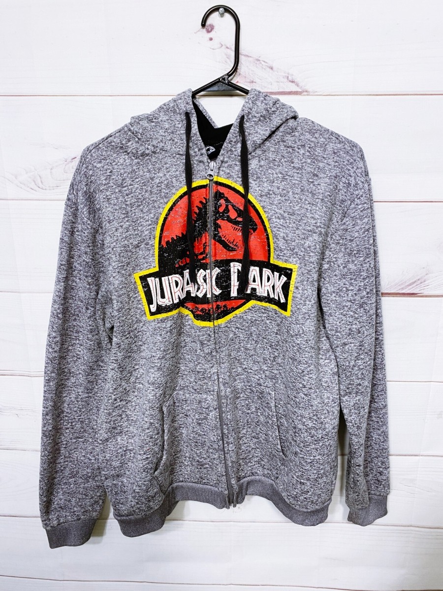 Jurassic Park Full Zip Hoodie Size L Gray Pockets Long Sleeve | eBay