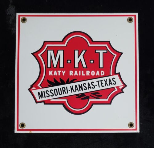 Vintage MKT 8" Square Porcelain Sign ☆ Missouri–Kansas–Texas "the Katy" Railroad - Picture 1 of 5