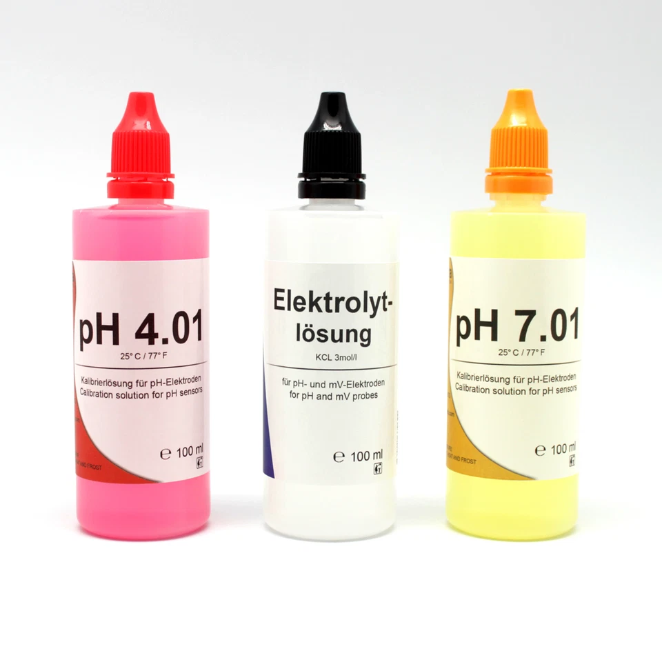 MENSURA pH Eichlösung + KCL je 100ml (4,50€/100ml) pH4+pH7+KCL Kalibrierlösung