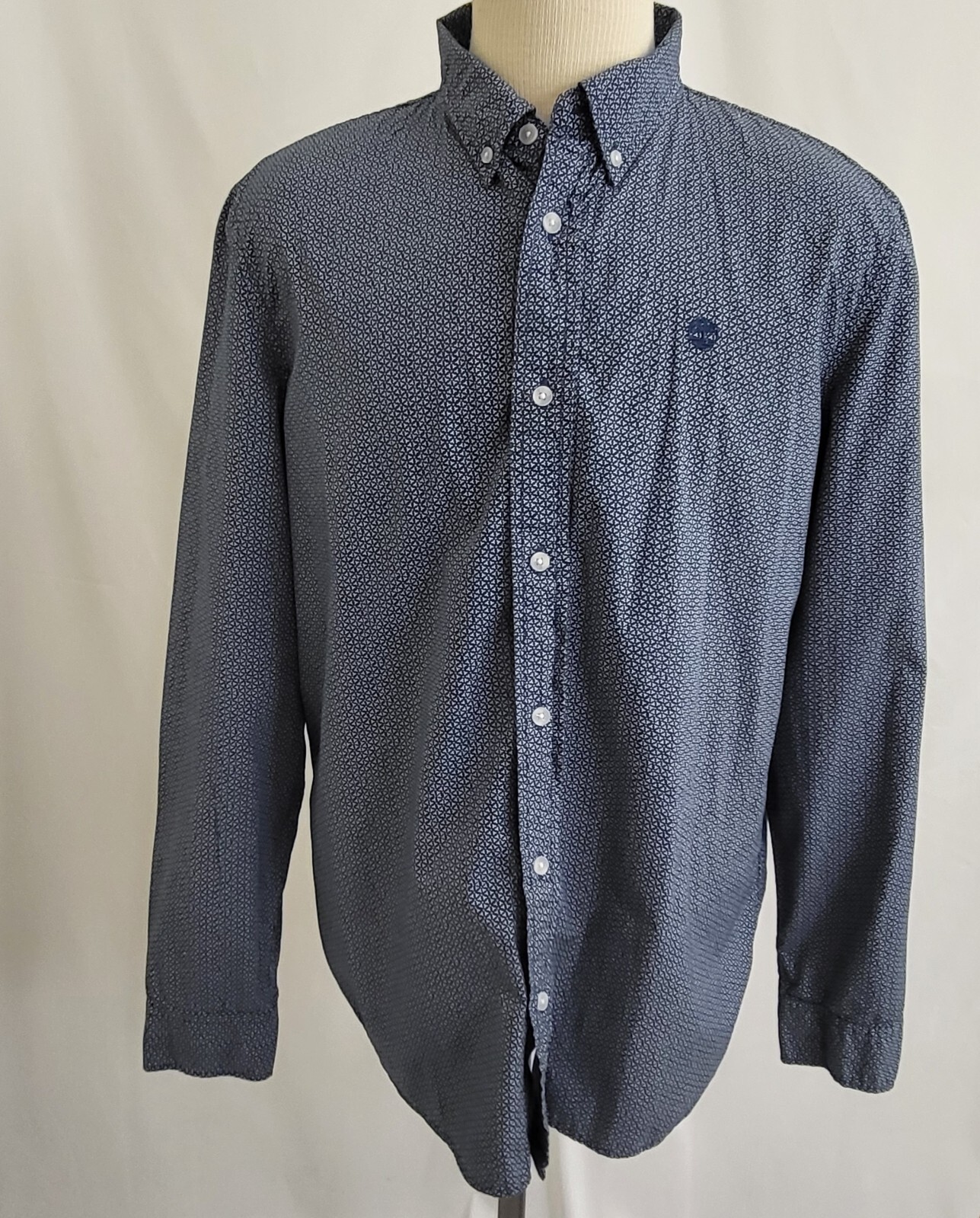 Timberland Button Down Shirt Mens Long Sleeve Regular Fit XL Blue Pattern-image