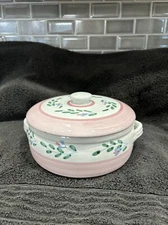 Caleca Pink Garland Hand Painted Handled Casserole Pot/Cover /Italy. (((AS IS)))