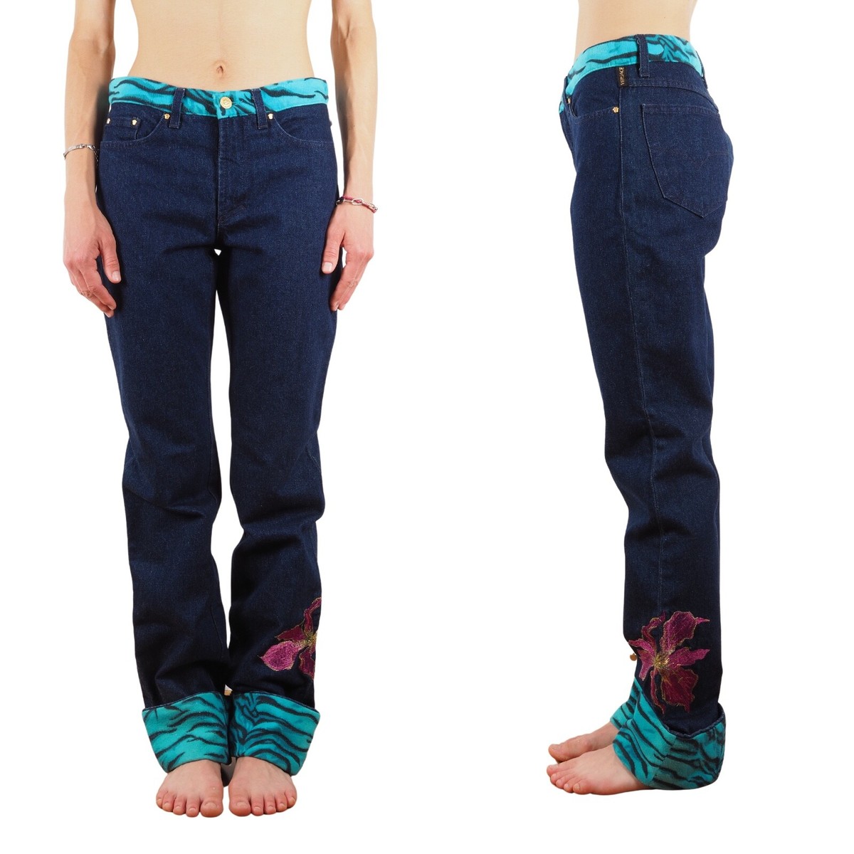 Versace Jeans Couture Vintage Women's Embroider Flowers Blue Jeans