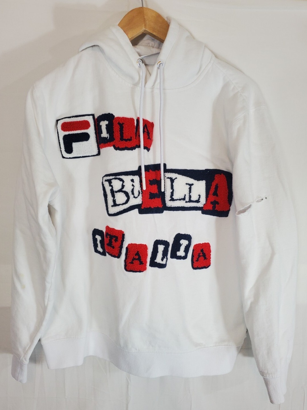 Felpa con cappuccio FILA Italia Biella uomo grande bianca invecchiata