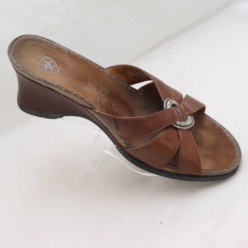 Ariat Womens Sz 8B Brown Leather Comfort Wedge Heel Open Toe Sandals 20903 - Picture 2 of 10