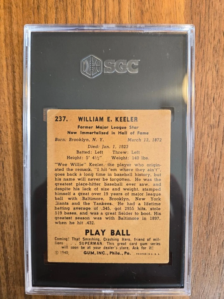 1940 Playball Wee Willie Keeler #237 SGC 4 !! Nice HOF - Image 2 of 2