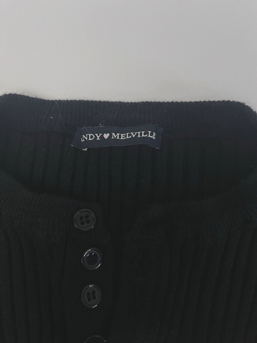 Camicia Brandy Melville donna OS nera a costine Henley manica lunga bottoni ritagliati - Foto 4 di 5