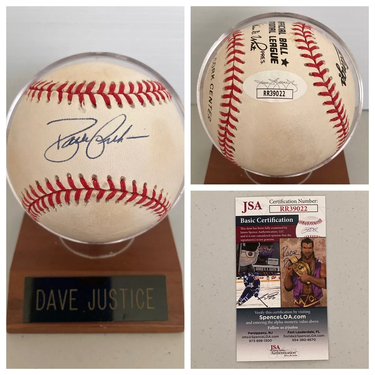 David Justice Signed Autograph National League Baseball Holder JSA FREE S H