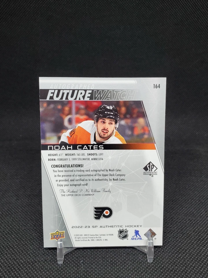 2022-23 SP Authentic Hockey Noah Cates #164 Future Watch Auto Inscribed /999  - Image 2 of 2