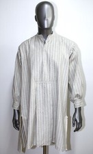 New French Early 20th peasant striped woven cotton work pullover shirt size M