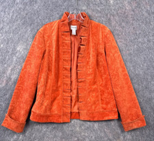 Chicos Womens Jacket Blazer 1 Brocade Jacquard Office Jean Jacket Costal Ruffle