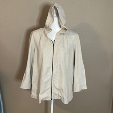Coldwater Creek 100 Linen Hooded Swing Neutral Oversized Lagenlook Jacket M
