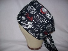 Men/Women Surgical Scrub Cap Lined Villains 100 Cotton B/W/R