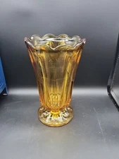 Anchor Hocking Glass Fairfield Amber Honey Gold Footed Vase
