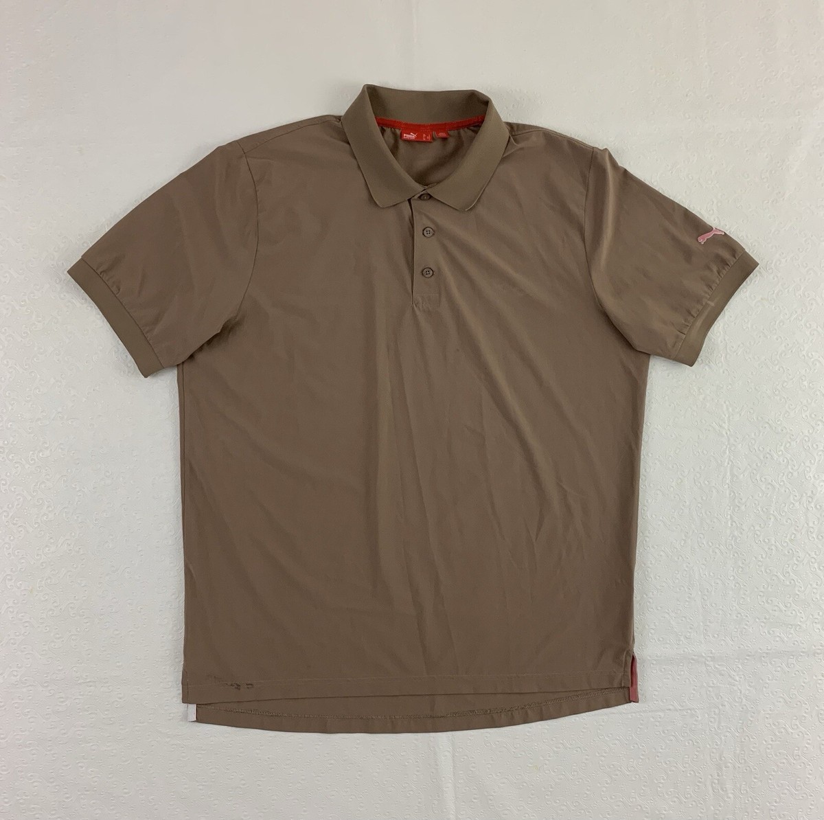 Puma Polo Shirt Size Large Brown Short Sleeve Golf Button Up