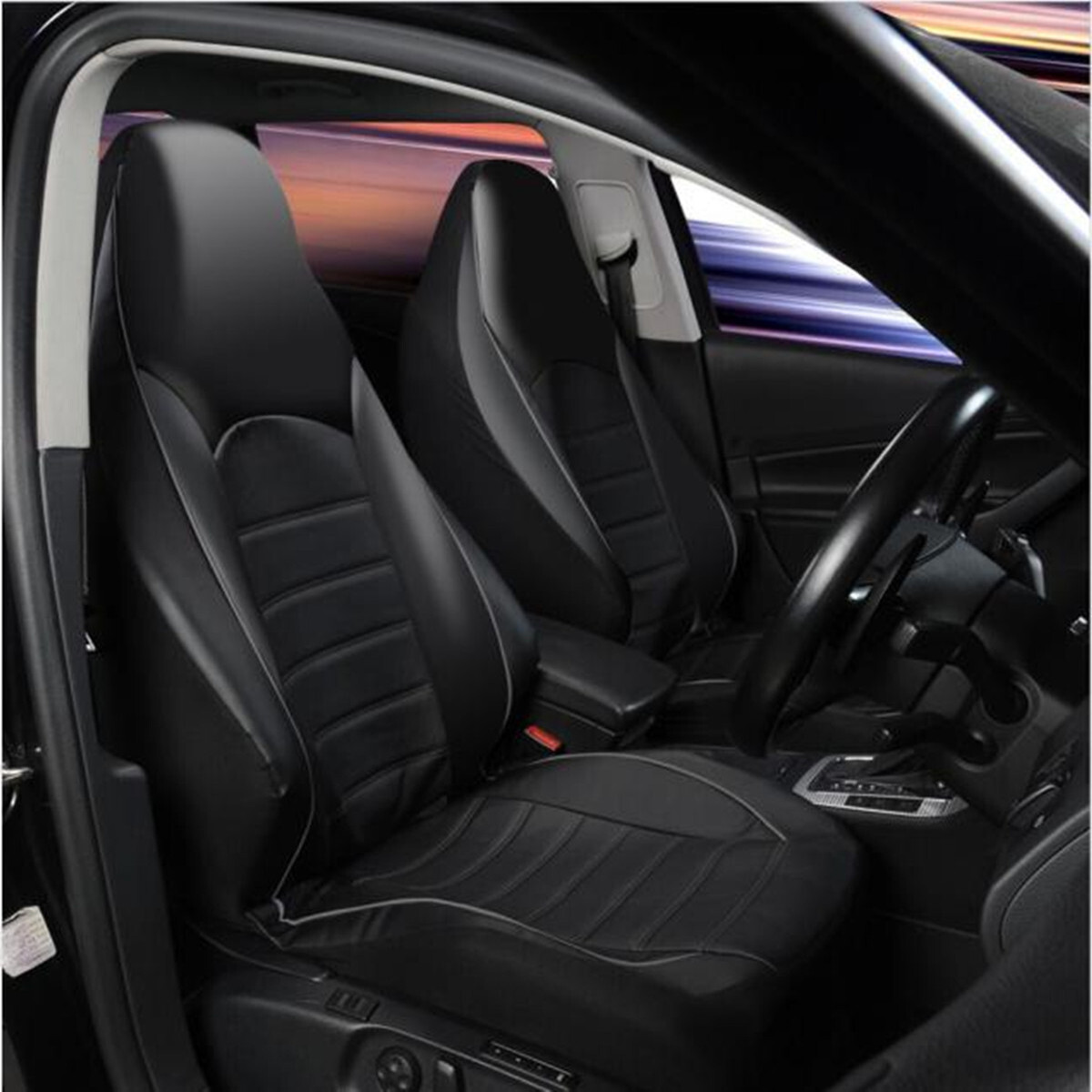 Black & Gray Car Seat Cover for High Back Bucket Seats – Interior Accessories