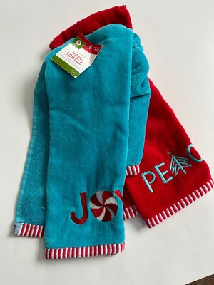 Set of 2 New with Tag Hand Towels Joy and Peace Multicolor 100% Cotton