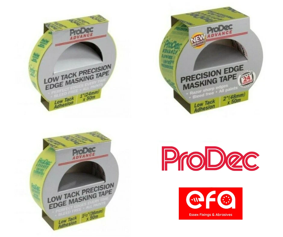 Low Tack Masking Tape - 45 Meter Rolls In 5 Widths For Painting, Craft, DIY (19-75mm)