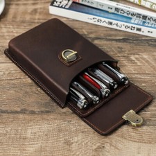 Luxury Genuine Leather 5 Slots Fountain Pen Case Pen Storage Box Organizer Gift