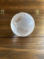 Crystal Glass Etched Frosted Earth Globe Paperweight "Take On The World"