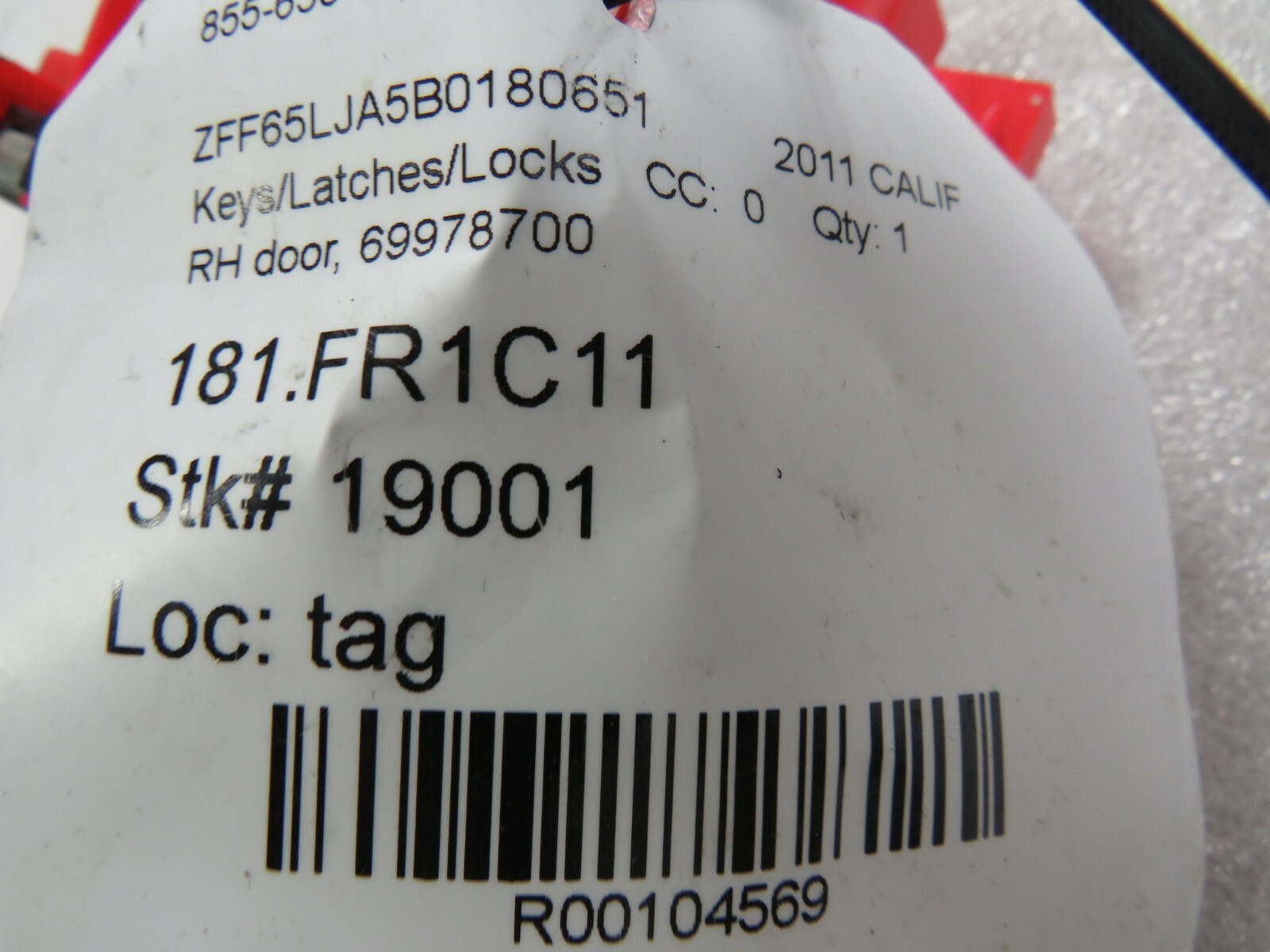 Ferrari California, RH Door Latch, Used, Part Number 69978700