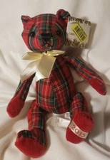 Animal Adventure Bear Plush Red Green Plaid 7" Ribbon Tags 2015