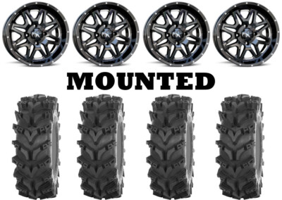 Kit 4 High Lifter Out&Back Max Tires 30x10-14 on MSA M26 Vibe Black Wheels VIK