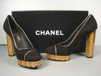 CHANEL BLACK SUEDE PLATFORM 
