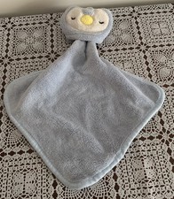 Cartoon Baby Hand Towel Owl Design 11" x 11" Inch Bath Time Lovey Blue White