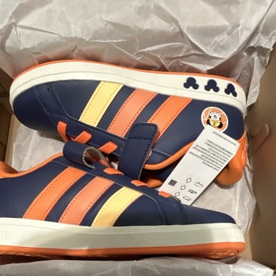adidas Grand Court Mickey EL K Kids US 2.5 UK 2 EU 34 Navy Orange JS2345