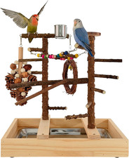 Bird Playground, Natural Wood Bird Play Stand with Stand Perch, Swing, Toy, Two