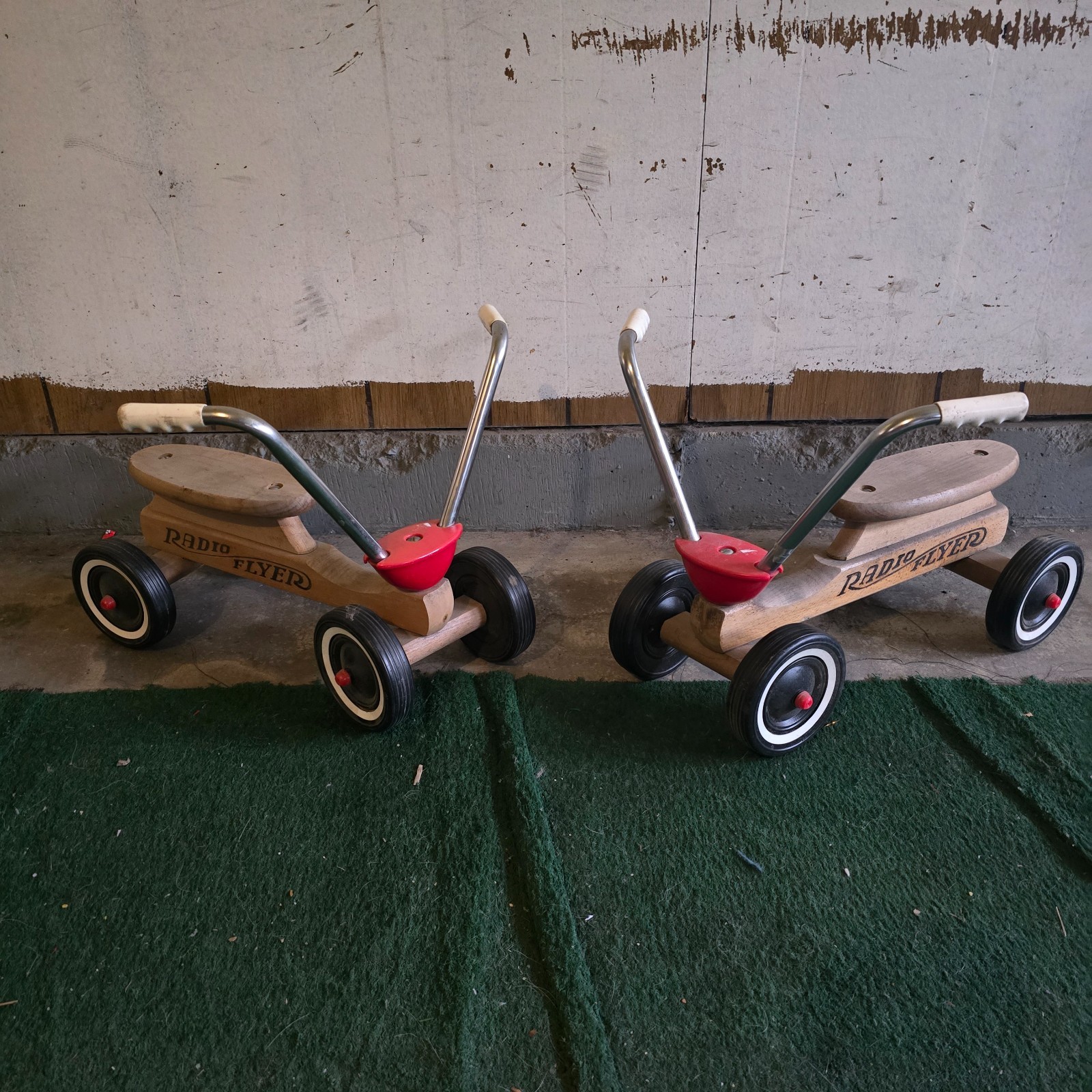 2 Vintage Radio Flyer Tricycle 4 Wheel Maple Wood Scooter Bi