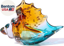 Sea Glass Art Figurines Hand Blown Conch Shell Sculpture, Green Sea Glass Decor