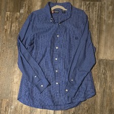 Chaps Men's Navy Plaid Button-Down Shirt Large