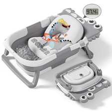 Collapsible Baby Bathtub for Newborn, Foldable Baby Bath Tub with Thermometer 
