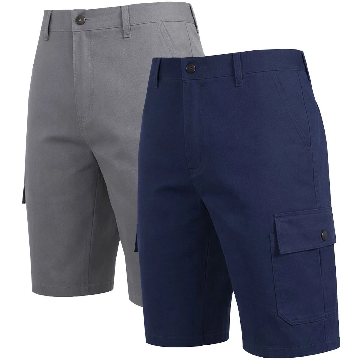 ROAMING SOUL COTTON FLEX STRETCH CARGO SHORTS 2 PACK - SIZE: MEN 34 - GRAY/NAVY