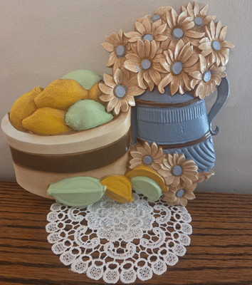Country Resin Kitchen Wall Plaque Daisies & Lemons 3D Effect Horizontal