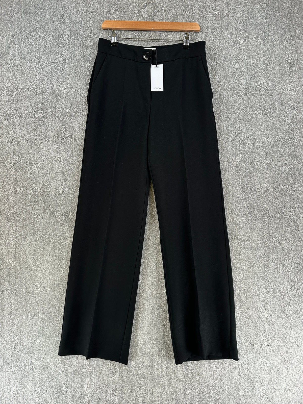 Mango Trousers Womens Size UK 10 Black Wide Leg Stylish Smart Formal Tailored