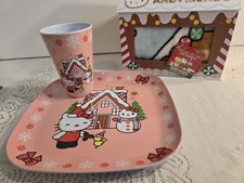 HELLO KITTY AND FRIENDS LOT PLUSH BLANKET  MELAMINE CHRISTMAS PLATE  CUP
