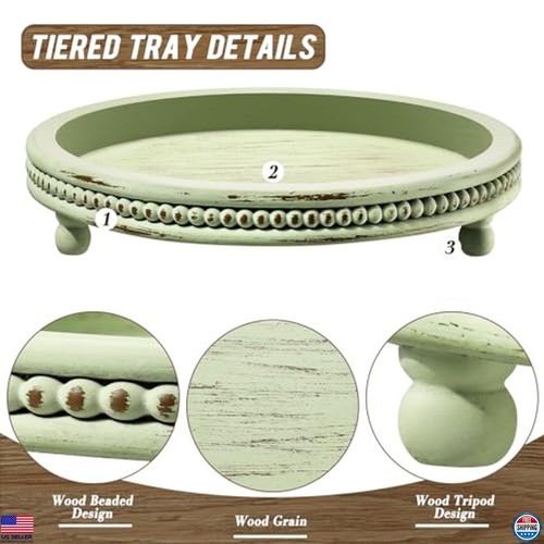 Handmade Wooden Beaded Tray, Round Decorative Serving Tray for Home Decor - Picture 4 of 5