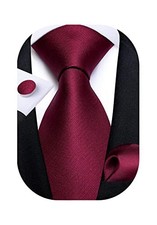 Mens Tie Set Silk Solid Paisley Necktie and Pocket Square Solid Burgundy